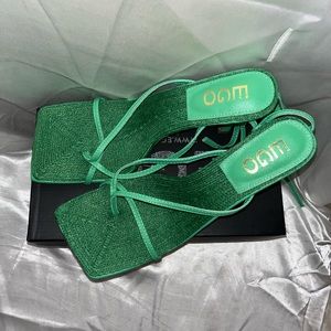 EGO Official Green Catalina Woven Square Toe Heels